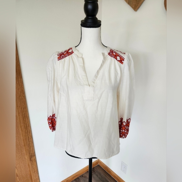 Knox Rose Tops - Knox Rose Cream And Orange Boho Patterned Shirt *Read Size*